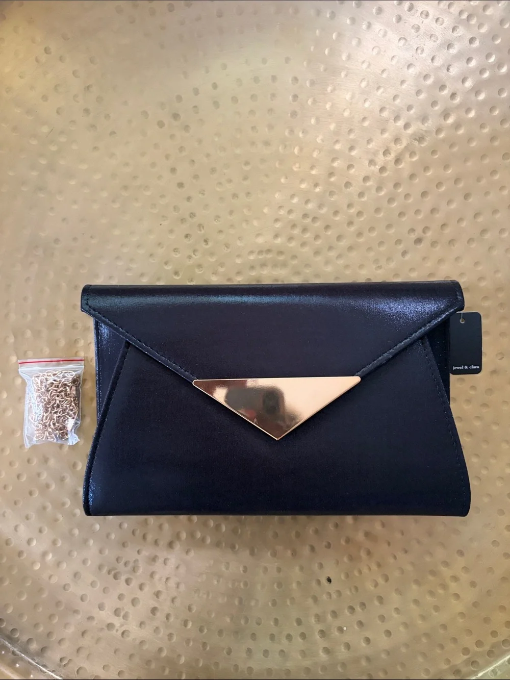 Chic Black Satin Envelope Clutch with Rose Gold Accent